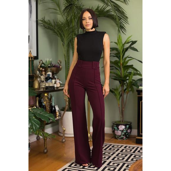 Rachell`s Boutique Pants - High Waist Pants With Self Fabric Buckle Detail On The Waist